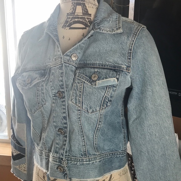 NWT Abercrombie Cropped Patchwork Jean Jacket S - Picture 1 of 8